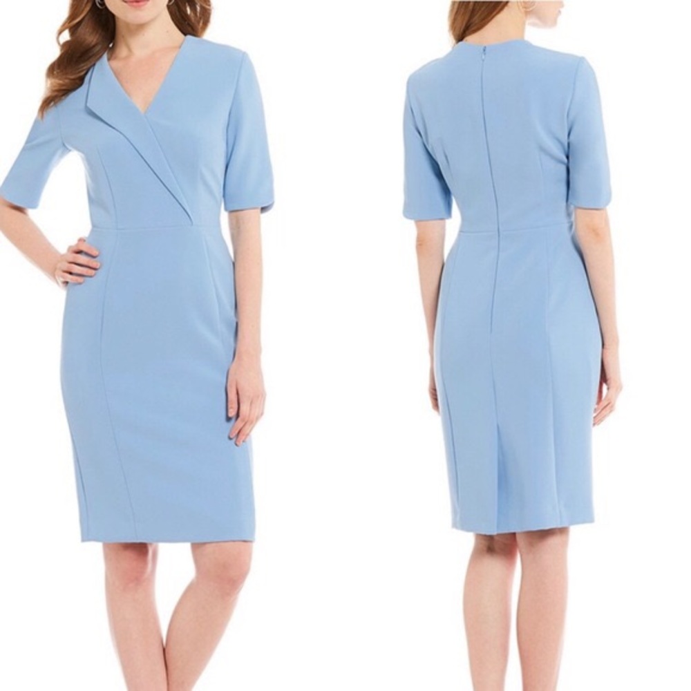 Tahari Envelope Collar dress in Ice Blue
